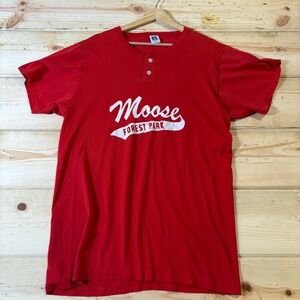 Vintage Russell Athletic Moose‎ Forest Park Red Henley T-Shirt XL Number 16